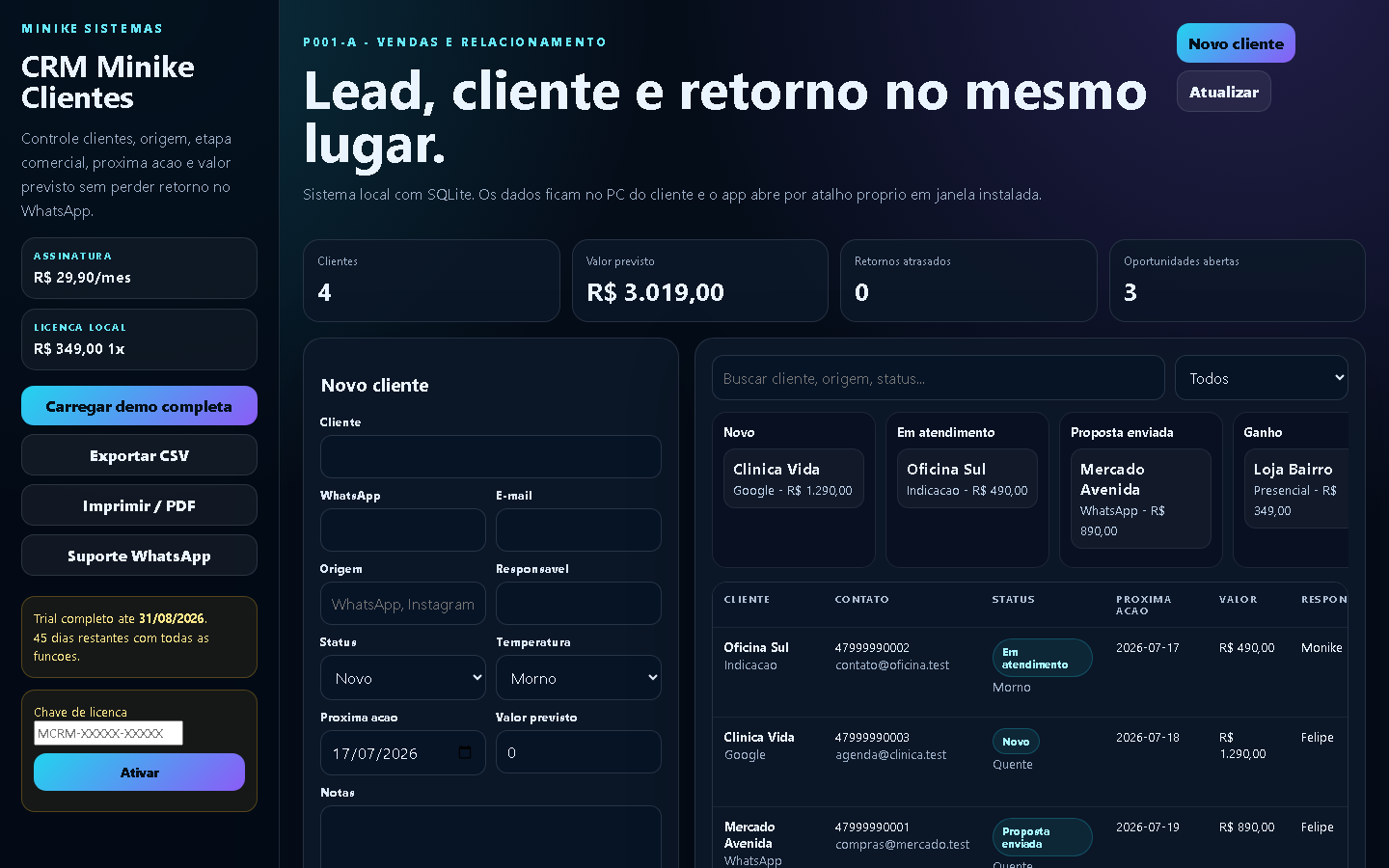 Print real de CRM Minike Clientes