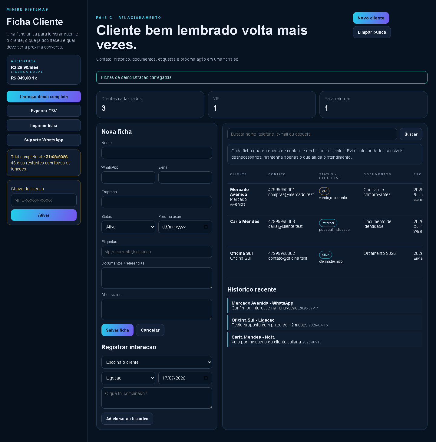 Print real de Ficha Mike Cliente