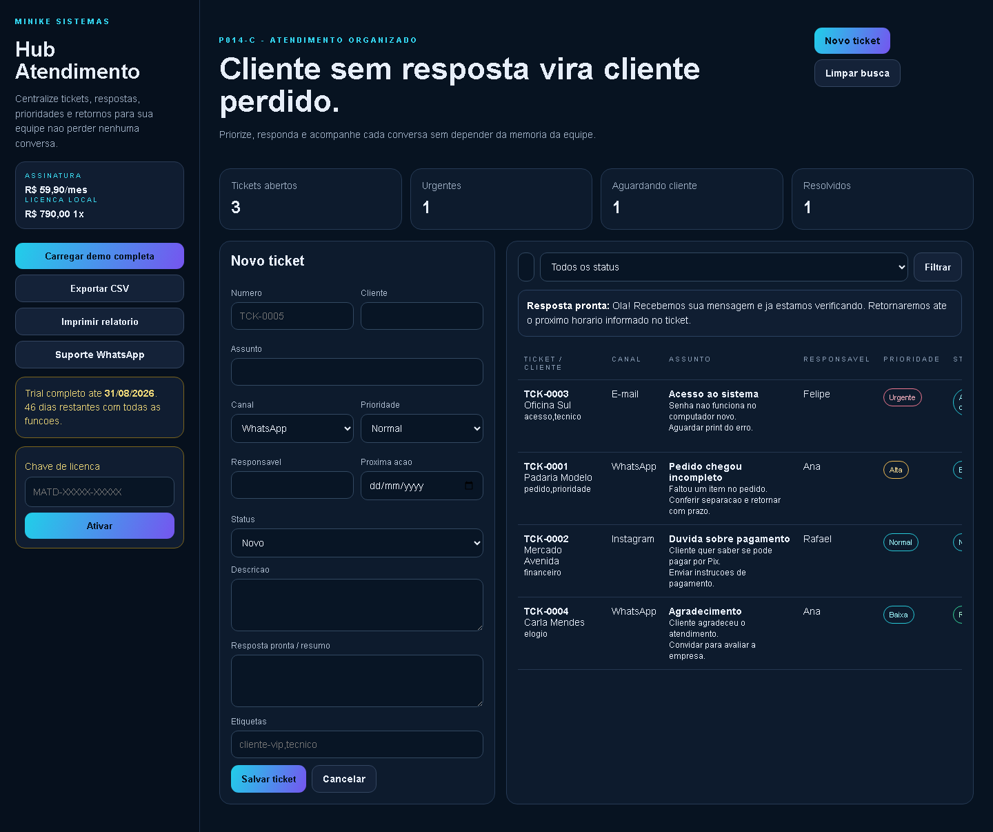 Print real de Hub Mike Atendimento
