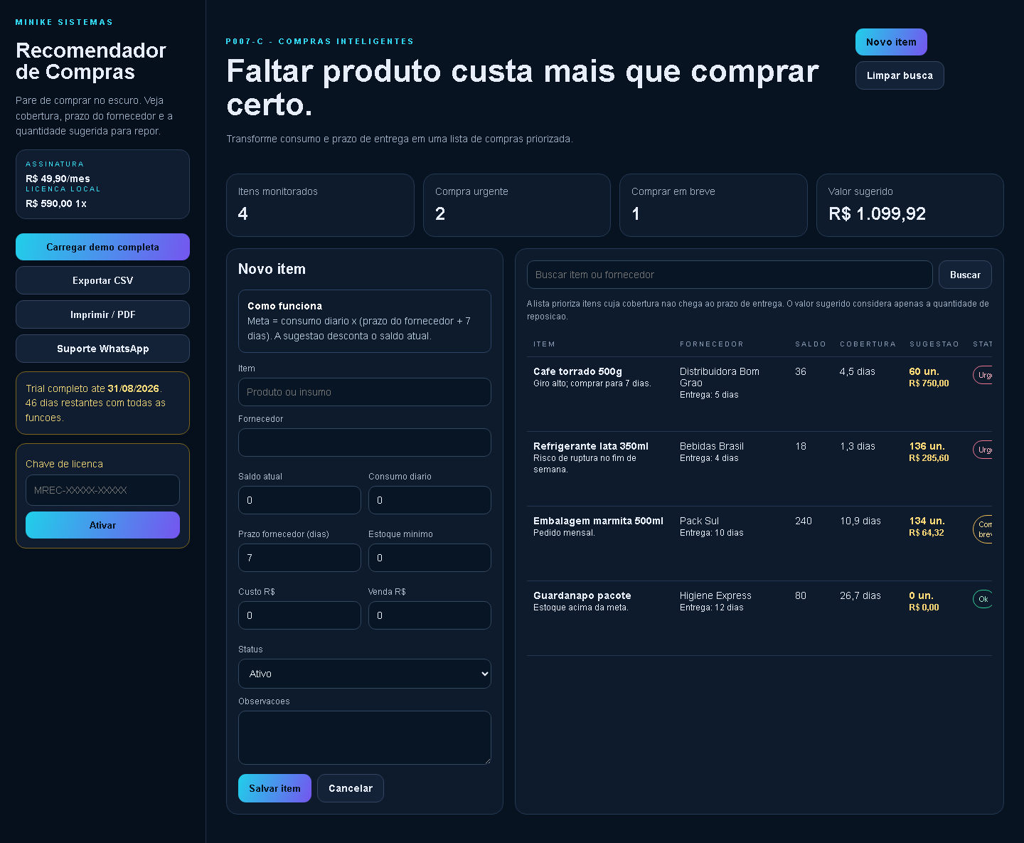 Print real de Recomendador de Compras Local